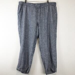 Talbots Linen Elastic Waist Pull-On Pants Pockets Pinstripe Beach Plus Size 22WP